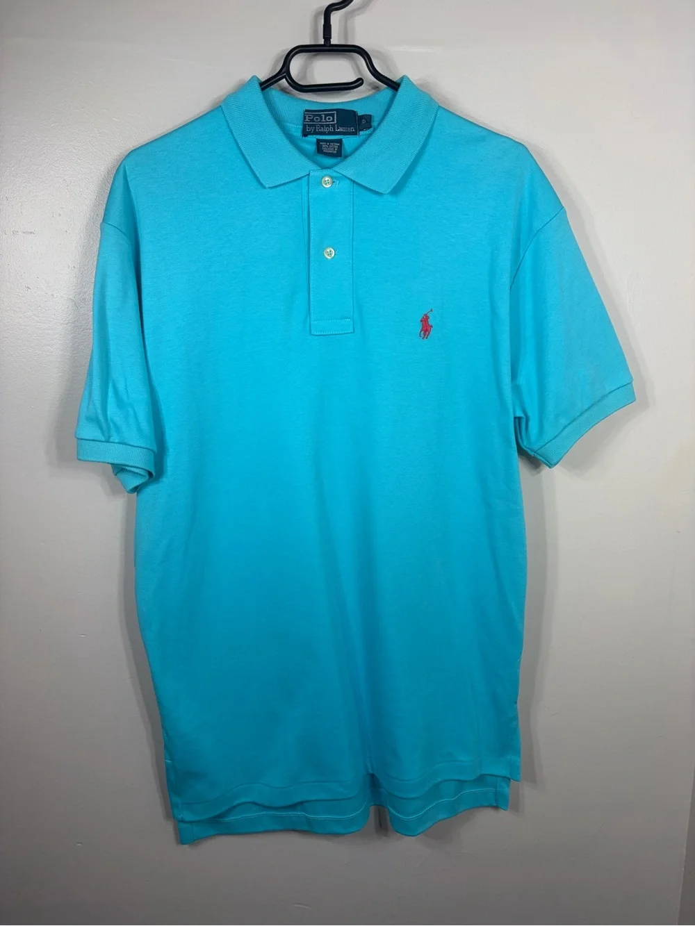 Polo Ralph Lauren Classic Fit Aqua Blue Polo Shirt Mens Small Red Pony Cotton